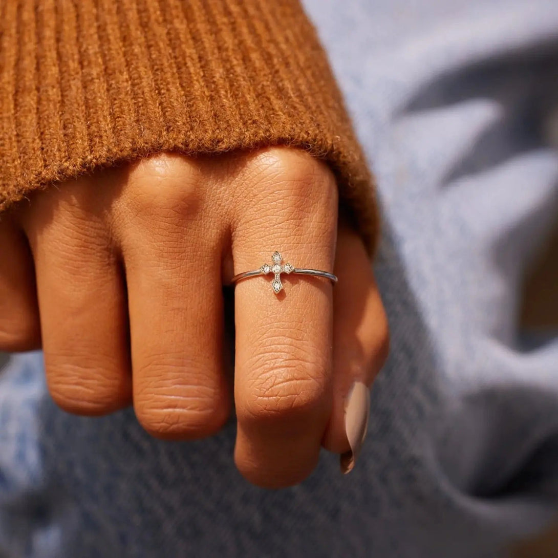 Lovcia 925 Sterling Silver Cross Ring-Rings-Silver-6-Silver