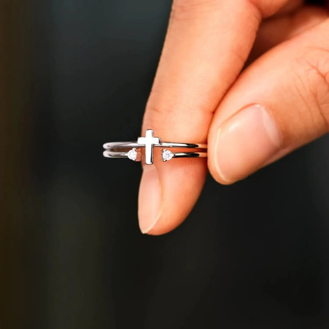Lovcia 925 Sterling Silver Cross Ring-Rings-Silver-One Size-Silver
