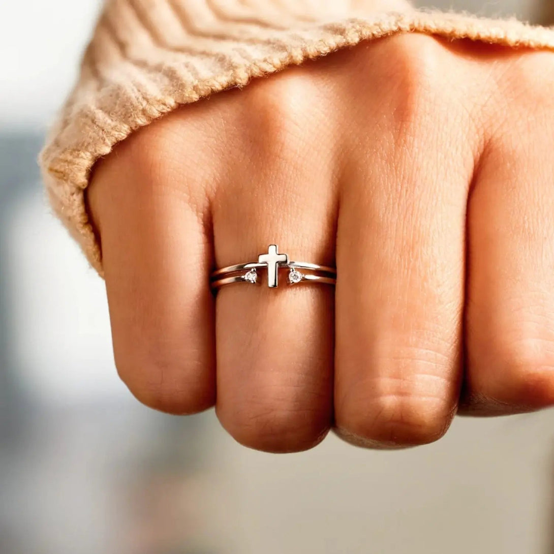 Lovcia 925 Sterling Silver Cross Ring-Rings-Silver-One Size-Silver