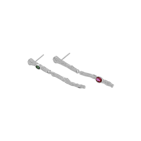 Lovcia 925 Sterling Silver CZ Branch Earrings Green Pink-Earrings-Yellow Gold-
