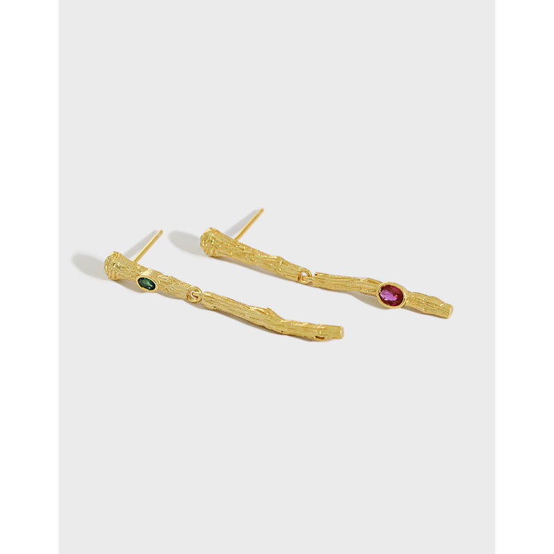 Lovcia 925 Sterling Silver CZ Branch Earrings Green Pink-Earrings-Yellow Gold-