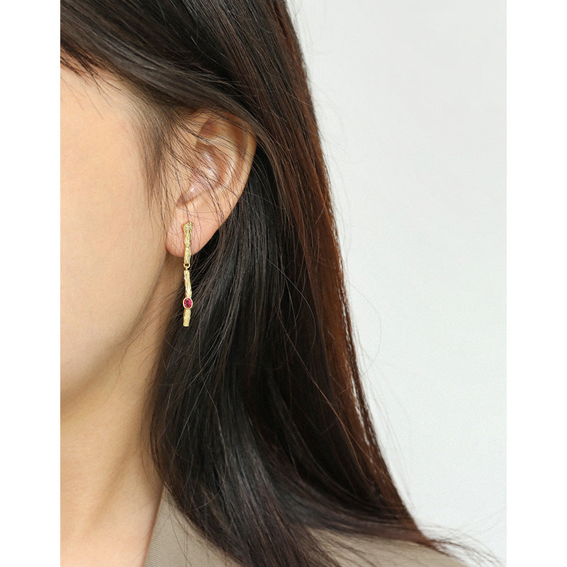 Lovcia 925 Sterling Silver CZ Branch Earrings Green Pink-Earrings-Yellow Gold-