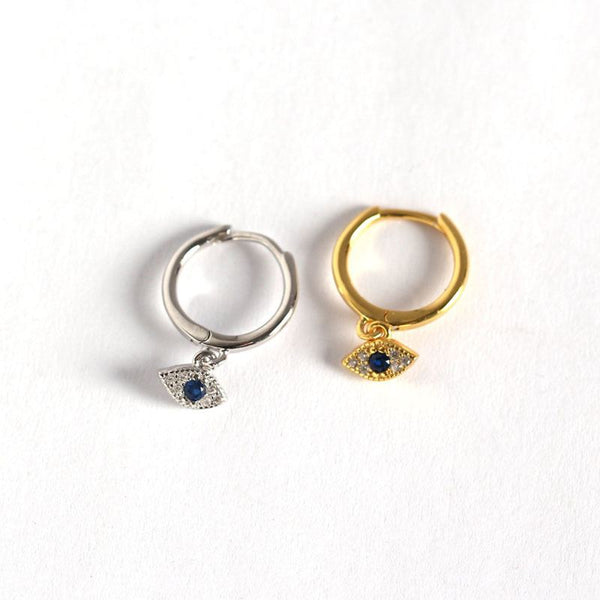 Lovcia 925 Sterling Silver CZ Eye Hoop Earrings Gold 12mm-Earrings-Yellow Gold-