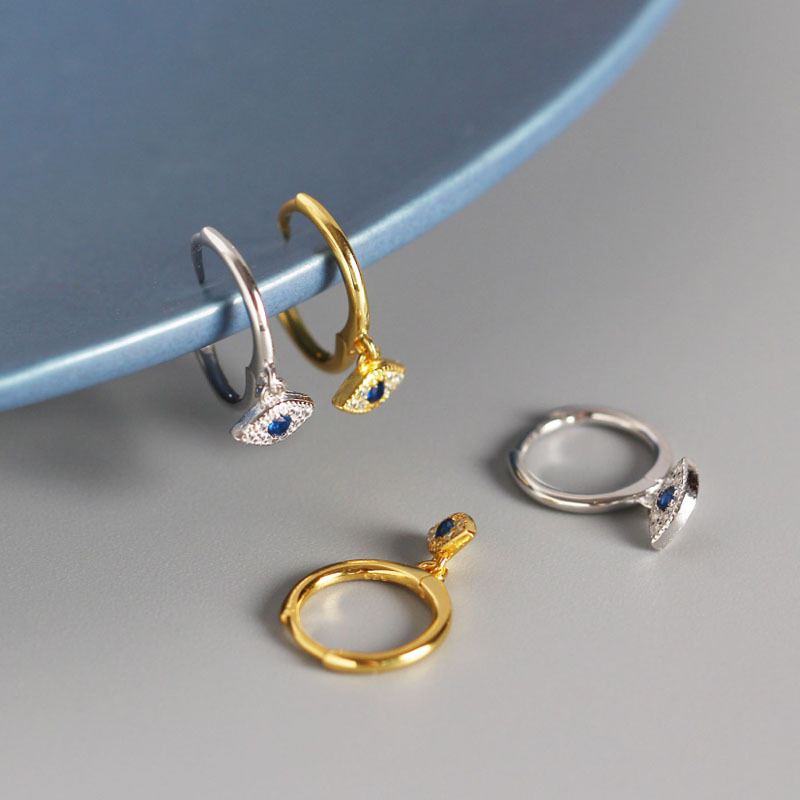 Lovcia 925 Sterling Silver CZ Eye Hoop Earrings Gold 12mm-Earrings-Yellow Gold-