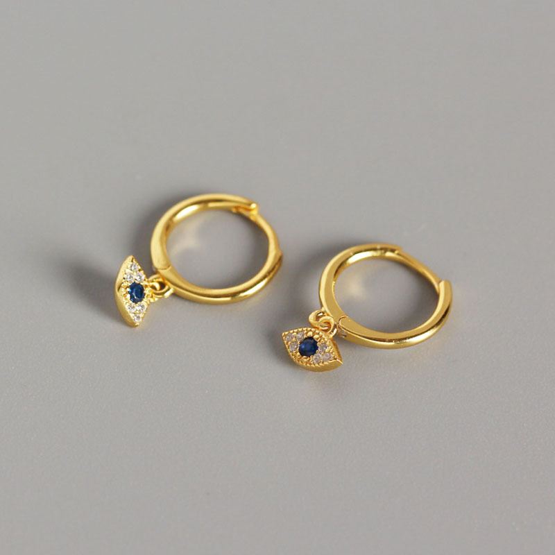 Lovcia 925 Sterling Silver CZ Eye Hoop Earrings Gold 12mm-Earrings-Yellow Gold-