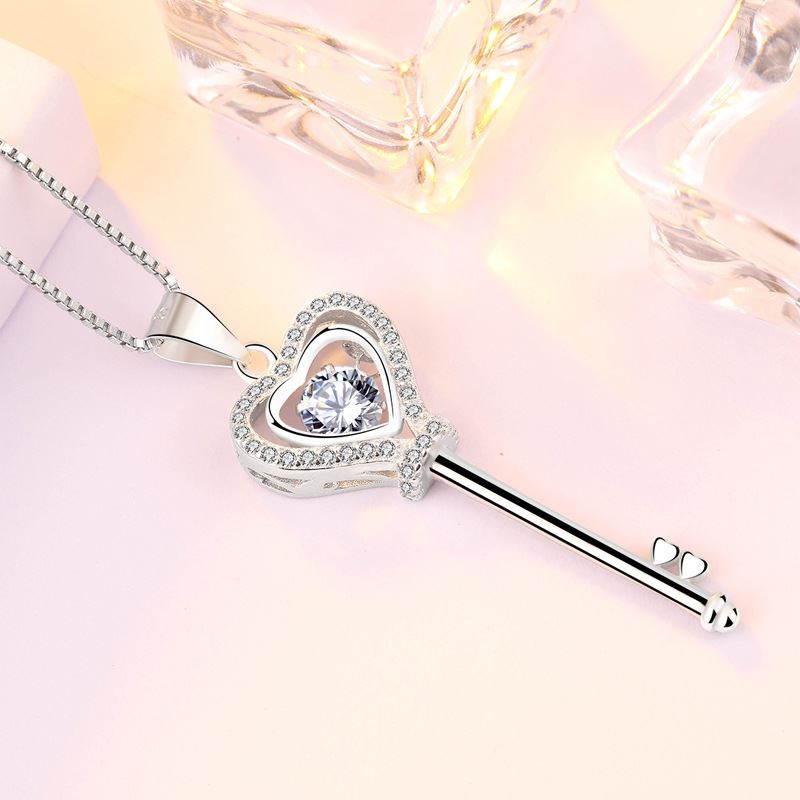 Lovcia 925 Sterling Silver CZ Heart Key DIY Pendant 42mm-Jewelry Making Kits-