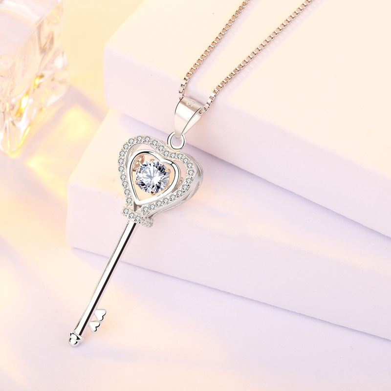 Lovcia 925 Sterling Silver CZ Heart Key DIY Pendant 42mm-Jewelry Making Kits-
