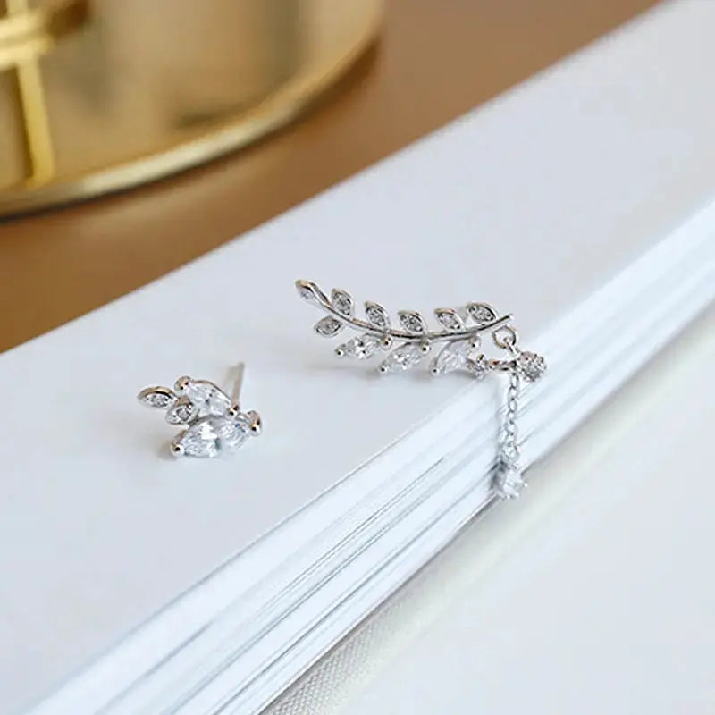 Lovcia 925 Sterling Silver CZ Leaves Branch Stud Earrings-Earrings-Rhodium-Rhodium