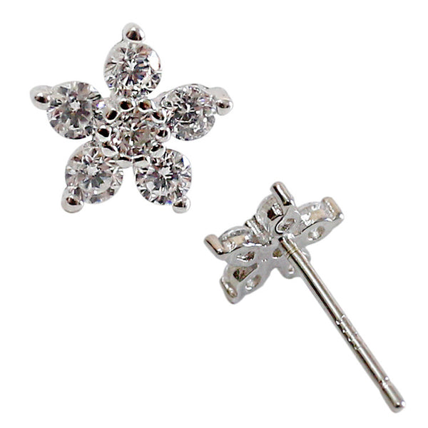 Lovcia 925 Sterling Silver CZ Plum Blossom Stud Earrings-Earrings-Rhodium-