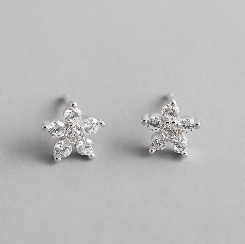 Lovcia 925 Sterling Silver CZ Plum Blossom Stud Earrings-Earrings-Rhodium-