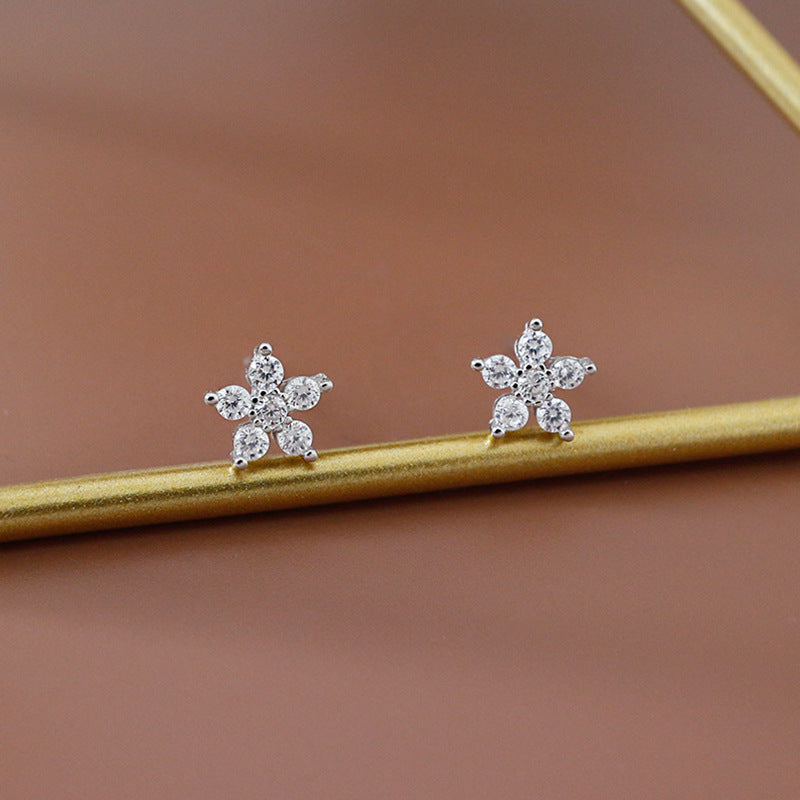 Lovcia 925 Sterling Silver CZ Plum Blossom Stud Earrings-Earrings-Rhodium-