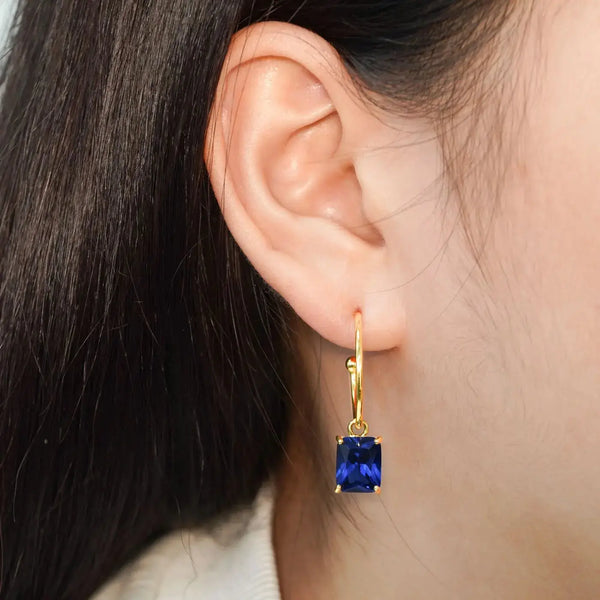 Lovcia 925 Sterling Silver CZ Rectangle Hoop Earrings-Earrings-Silver & Blue Cz-Silver & Blue Cz