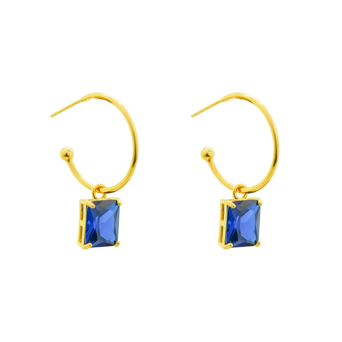 Lovcia 925 Sterling Silver CZ Rectangle Hoop Earrings-Earrings-Silver & Blue Cz-Silver & Blue Cz
