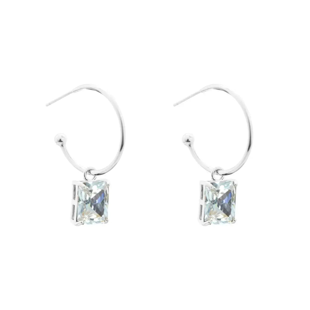 Lovcia 925 Sterling Silver CZ Rectangle Hoop Earrings-Earrings-Silver & Blue Cz-Silver & Blue Cz