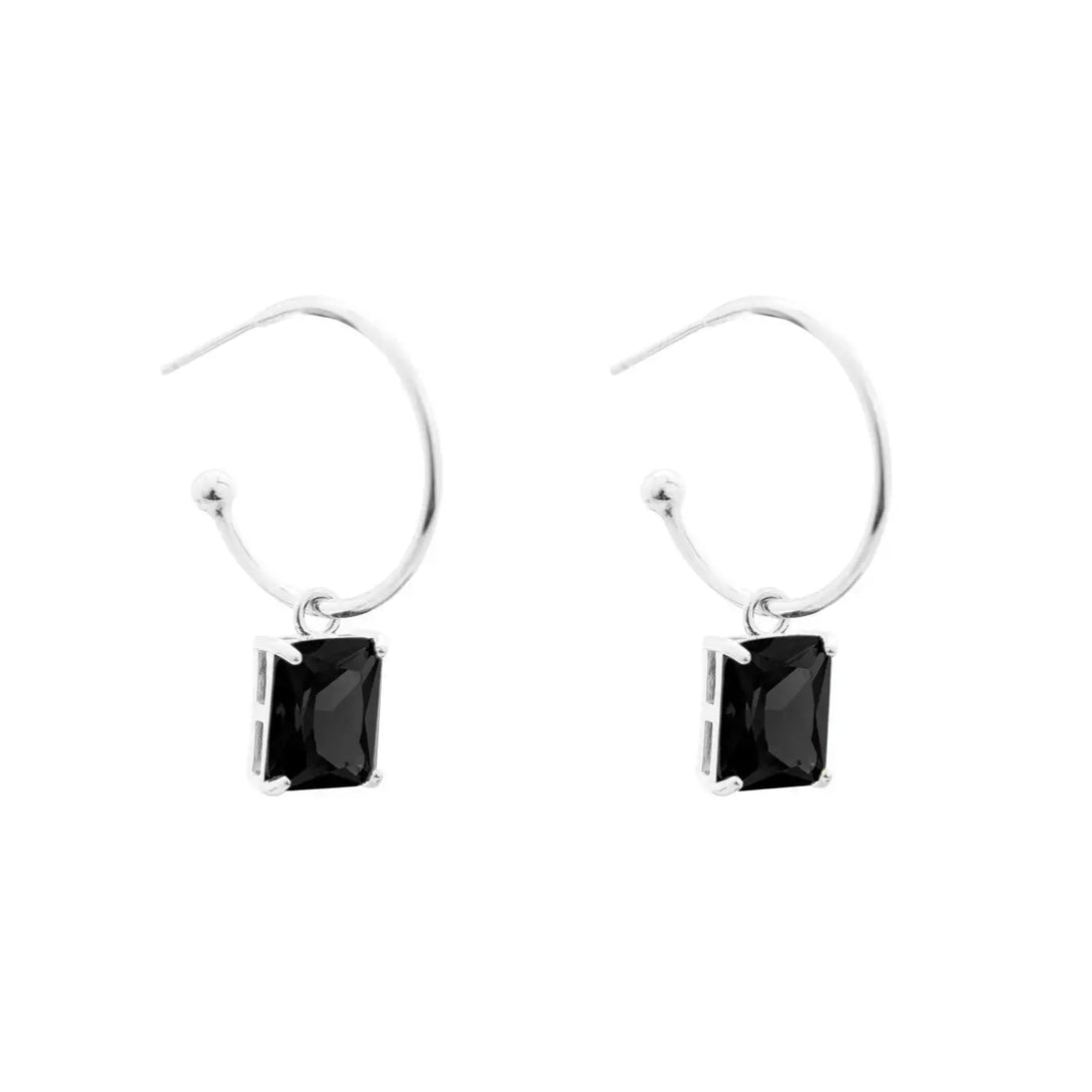 Lovcia 925 Sterling Silver CZ Rectangle Hoop Earrings-Earrings-Silver & Blue Cz-Silver & Blue Cz