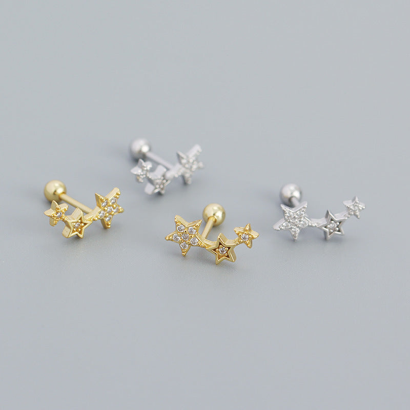 Lovcia 925 Sterling Silver CZ Star Gold Stud Earrings-Earrings-Yellow Gold-
