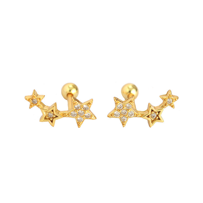 Lovcia 925 Sterling Silver CZ Star Gold Stud Earrings-Earrings-Yellow Gold-