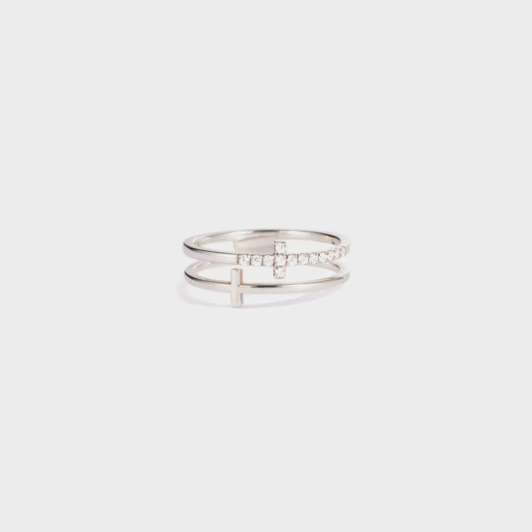 Lovcia 925 Sterling Silver Double Cross Ring-Rings-Silver-5-Silver