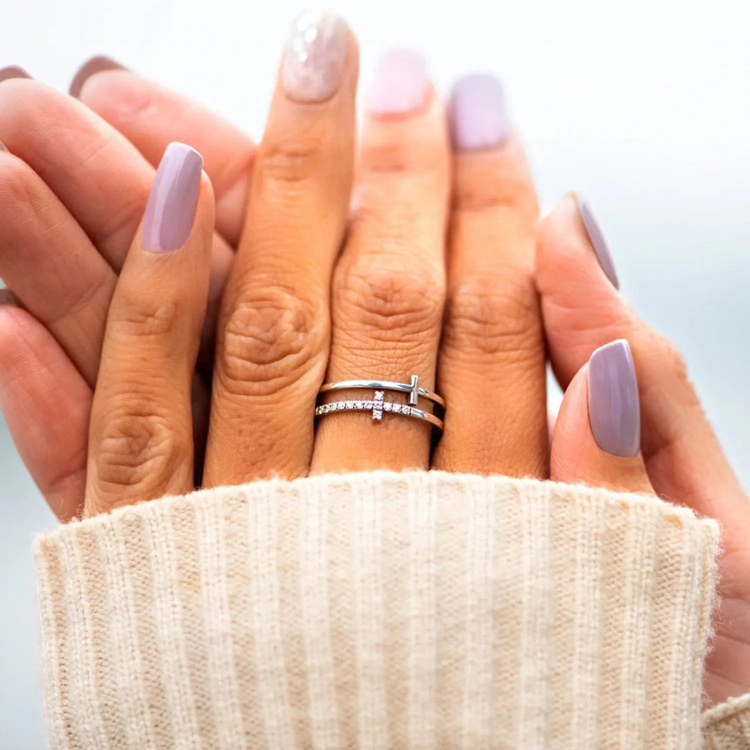 Lovcia 925 Sterling Silver Double Cross Ring-Rings-Silver-5-Silver