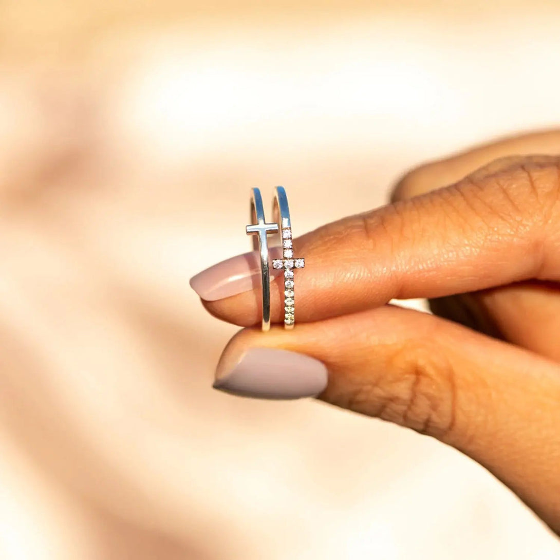 Lovcia 925 Sterling Silver Double Cross Ring-Rings-Silver-5-Silver