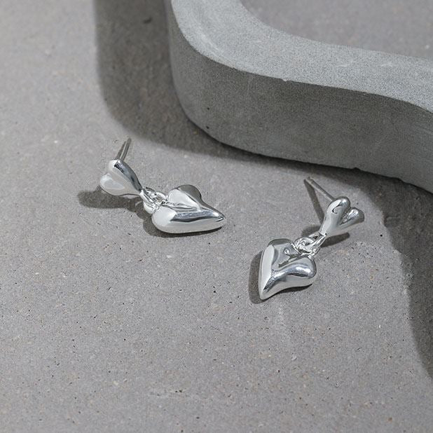 Lovcia 925 Sterling Silver Double Hearts Dangling Earrings-Earrings-