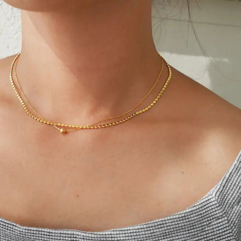 Lovcia 925 Sterling Silver Double Layer Beads Necklace-Necklaces-No Plating-No Plating