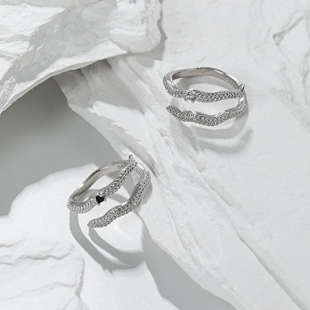 Lovcia 925 Sterling Silver Double Layer Ring Adjustable-Rings-White CZ-White CZ