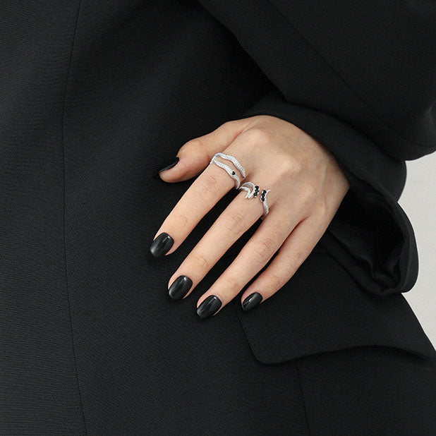 Lovcia 925 Sterling Silver Double Layer Ring Adjustable-Rings-White CZ-White CZ