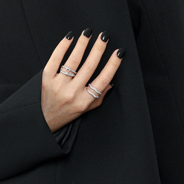 Lovcia 925 Sterling Silver Double Layer Ring Adjustable-Rings-White CZ-White CZ