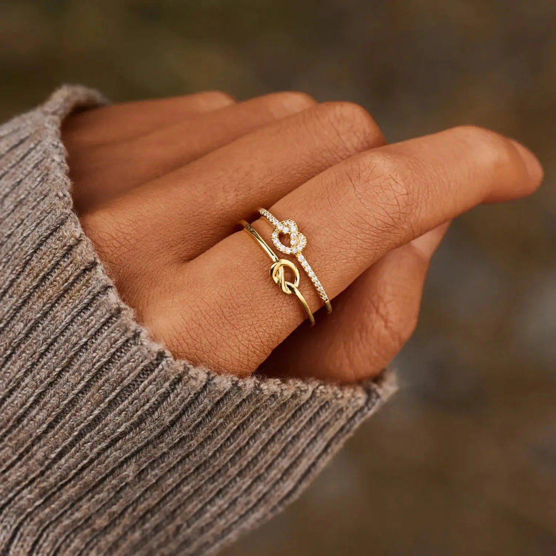 Lovcia 925 Sterling Silver Double-Layered Knot Ring-Rings-Gold-7-Gold