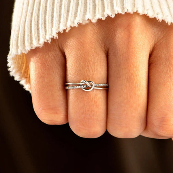Lovcia 925 Sterling Silver Double-Layered Knot Ring-Rings-Silver-5-Silver