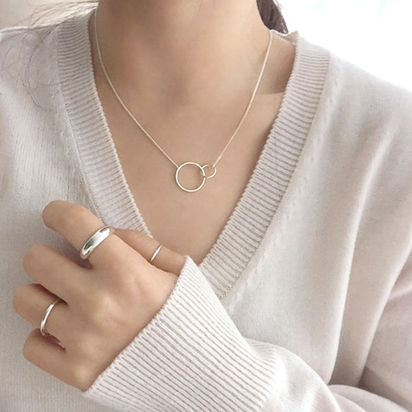 Lovcia 925 Sterling Silver Double Loop Necklace Adjustable-Necklaces-Rhodium-Rhodium