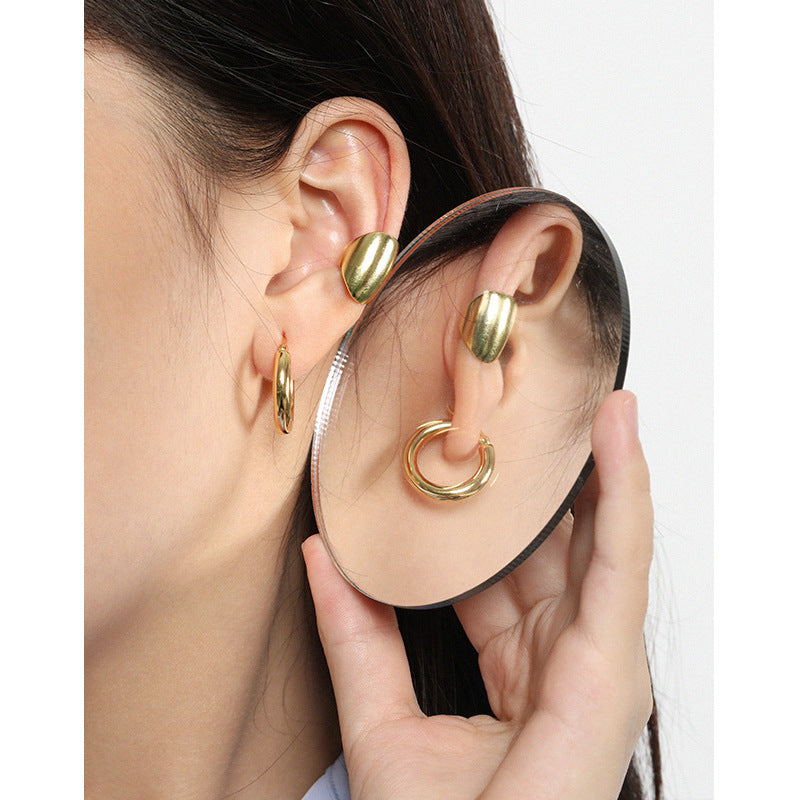 Lovcia 925 Sterling Silver Ellipse Earring Gold Plated-Earrings-Yellow Gold (Single)-