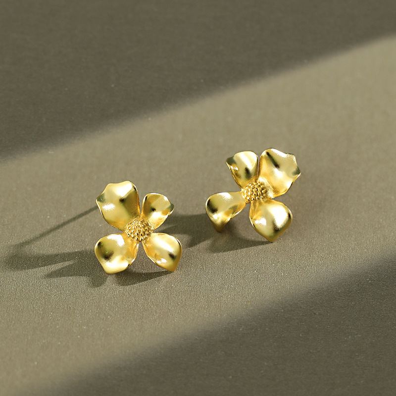 Lovcia 925 Sterling Silver Flower Stud Earrings 18K Gold-Earrings-Yellow Gold-