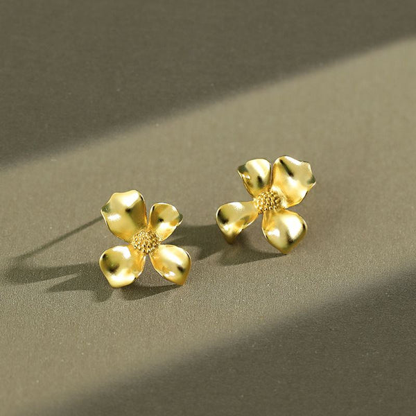 Lovcia 925 Sterling Silver Flower Stud Earrings 18K Gold-Earrings-Yellow Gold-Yellow Gold