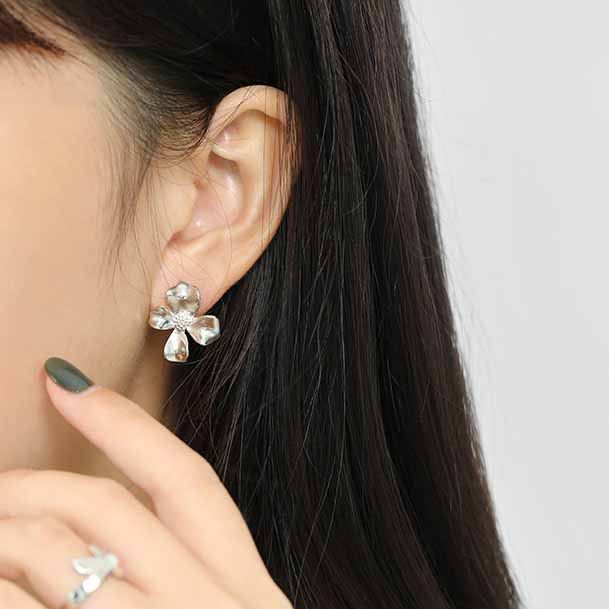 Lovcia 925 Sterling Silver Flower Stud Earrings 18K Gold-Earrings-Yellow Gold-