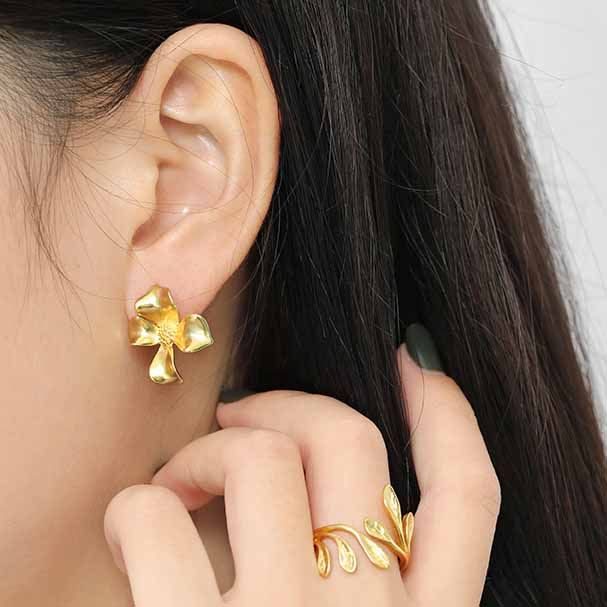 Lovcia 925 Sterling Silver Flower Stud Earrings 18K Gold-Earrings-Yellow Gold-
