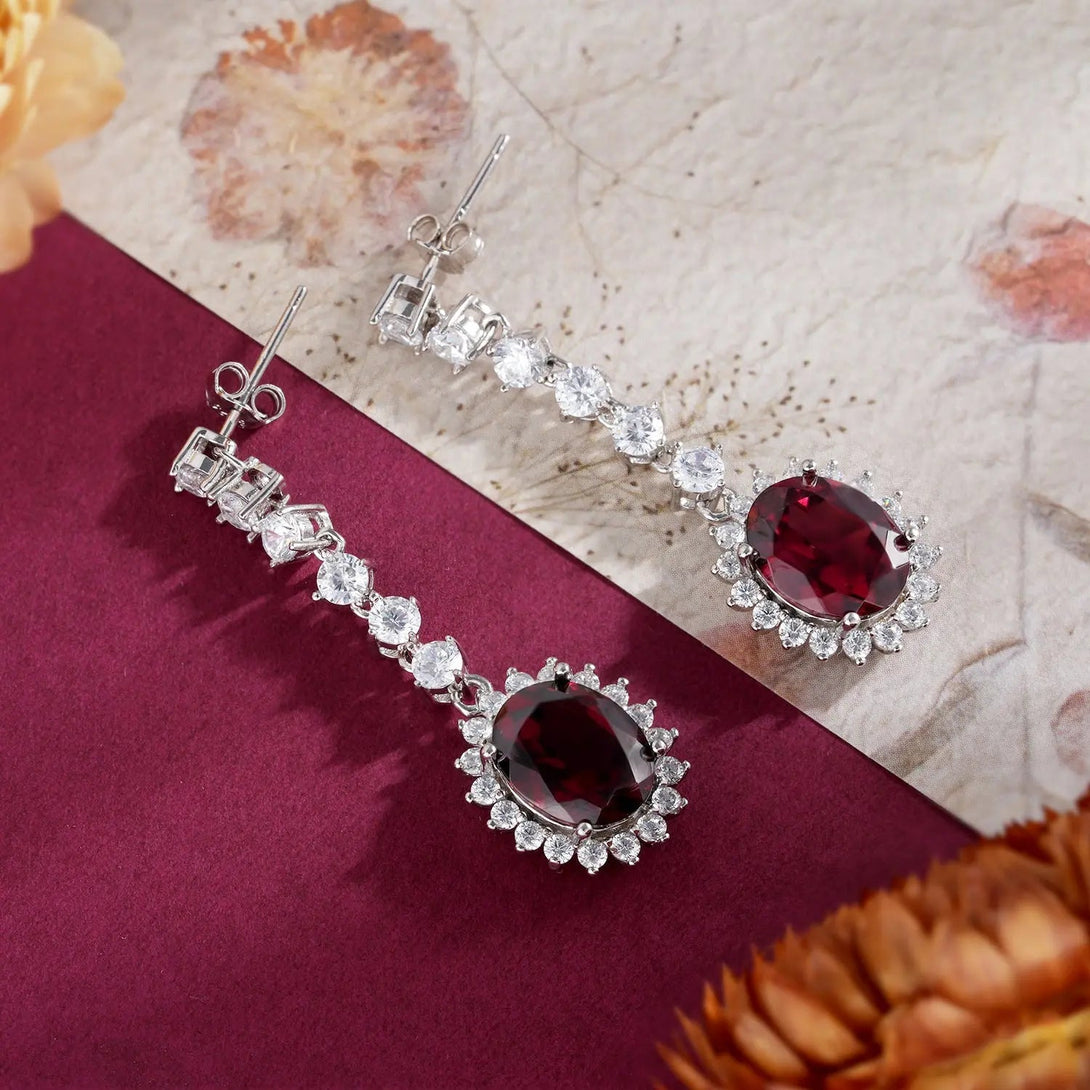 Lovcia 925 Sterling Silver Garnet Red Drop Earrings for Women - Elegant Dangle Earrings with Sparkling Zirconia, Hypoallergenic Jewellery-Earrings-Natural Garnet-925 Silver-Natural Garnet