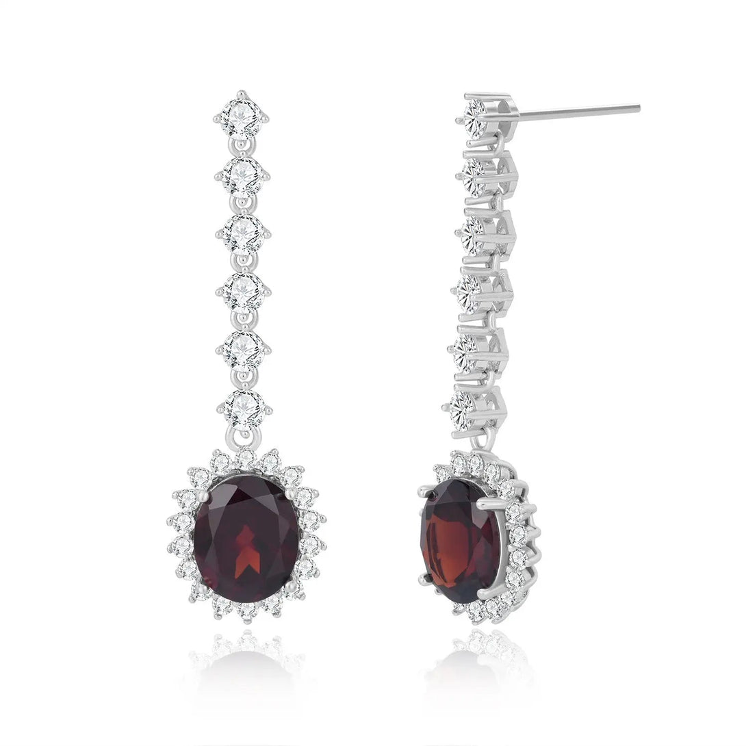 Lovcia 925 Sterling Silver Garnet Red Drop Earrings for Women - Elegant Dangle Earrings with Sparkling Zirconia, Hypoallergenic Jewellery-Earrings-Natural Garnet-925 Silver-Natural Garnet