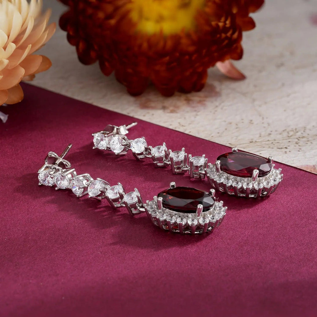 Lovcia 925 Sterling Silver Garnet Red Drop Earrings for Women - Elegant Dangle Earrings with Sparkling Zirconia, Hypoallergenic Jewellery-Earrings-Natural Garnet-925 Silver-Natural Garnet