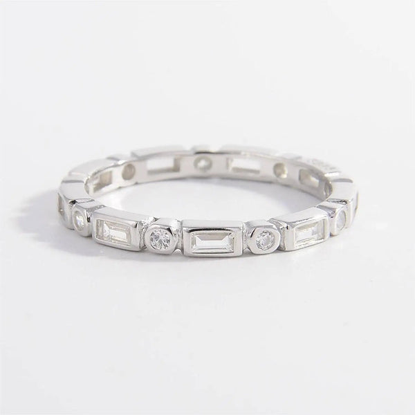Lovcia 925 Sterling Silver Geometric Shape Zircon Ring-Rings-Silver-6-Silver