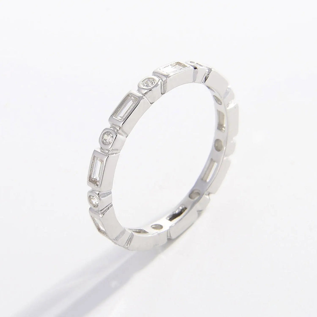 Lovcia 925 Sterling Silver Geometric Shape Zircon Ring-Rings-Silver-6-Silver