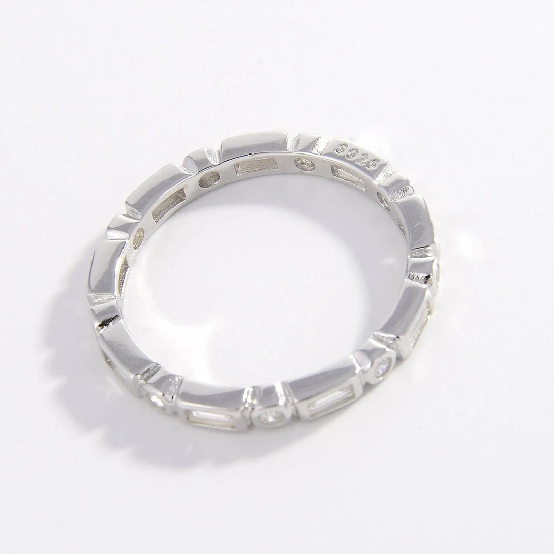 Lovcia 925 Sterling Silver Geometric Shape Zircon Ring-Rings-Silver-6-Silver