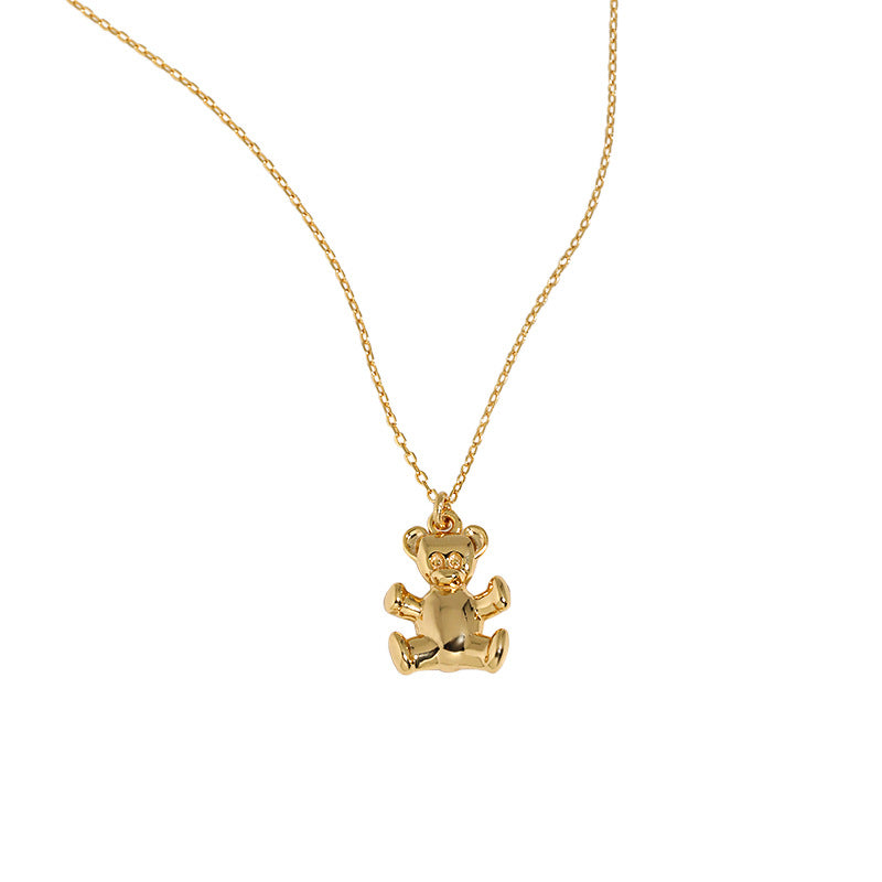 Lovcia 925 Sterling Silver Gold Bear Pendant Necklace 410mm-Necklaces-Yellow Gold-Yellow Gold