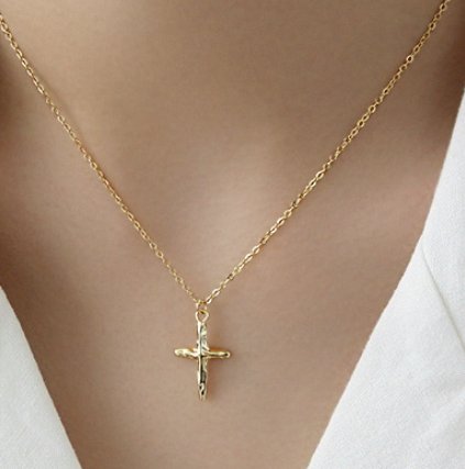 Lovcia 925 Sterling Silver Gold Plated Cross Necklace-Necklaces-Yellow Gold-Yellow Gold