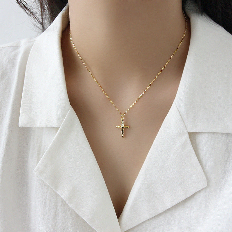 Lovcia 925 Sterling Silver Gold Plated Cross Necklace-Necklaces-Yellow Gold-Yellow Gold