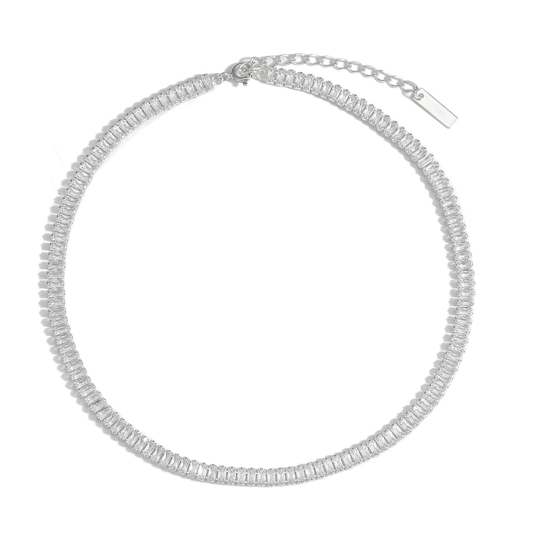 Lovcia 925 Sterling Silver Gold Tone CZ Rectangle Necklace-Necklaces-Rhodium-Rhodium