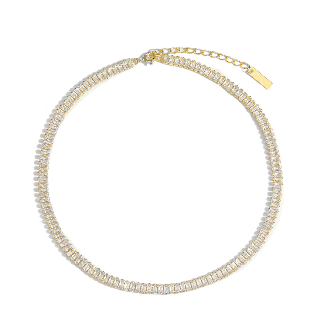 Lovcia 925 Sterling Silver Gold Tone CZ Rectangle Necklace-Necklaces-Rhodium-Rhodium