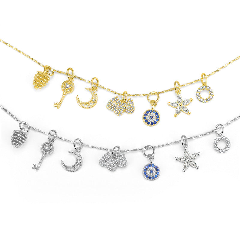 Lovcia 925 Sterling Silver Gold Tone DIY Charm Moon CZ-Jewelry Making Kits-#7 & Yellow Gold-#7 & Yellow Gold