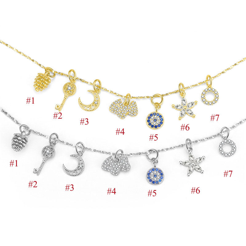Lovcia 925 Sterling Silver Gold Tone DIY Charm Moon CZ-Jewelry Making Kits-#7 & Yellow Gold-#7 & Yellow Gold